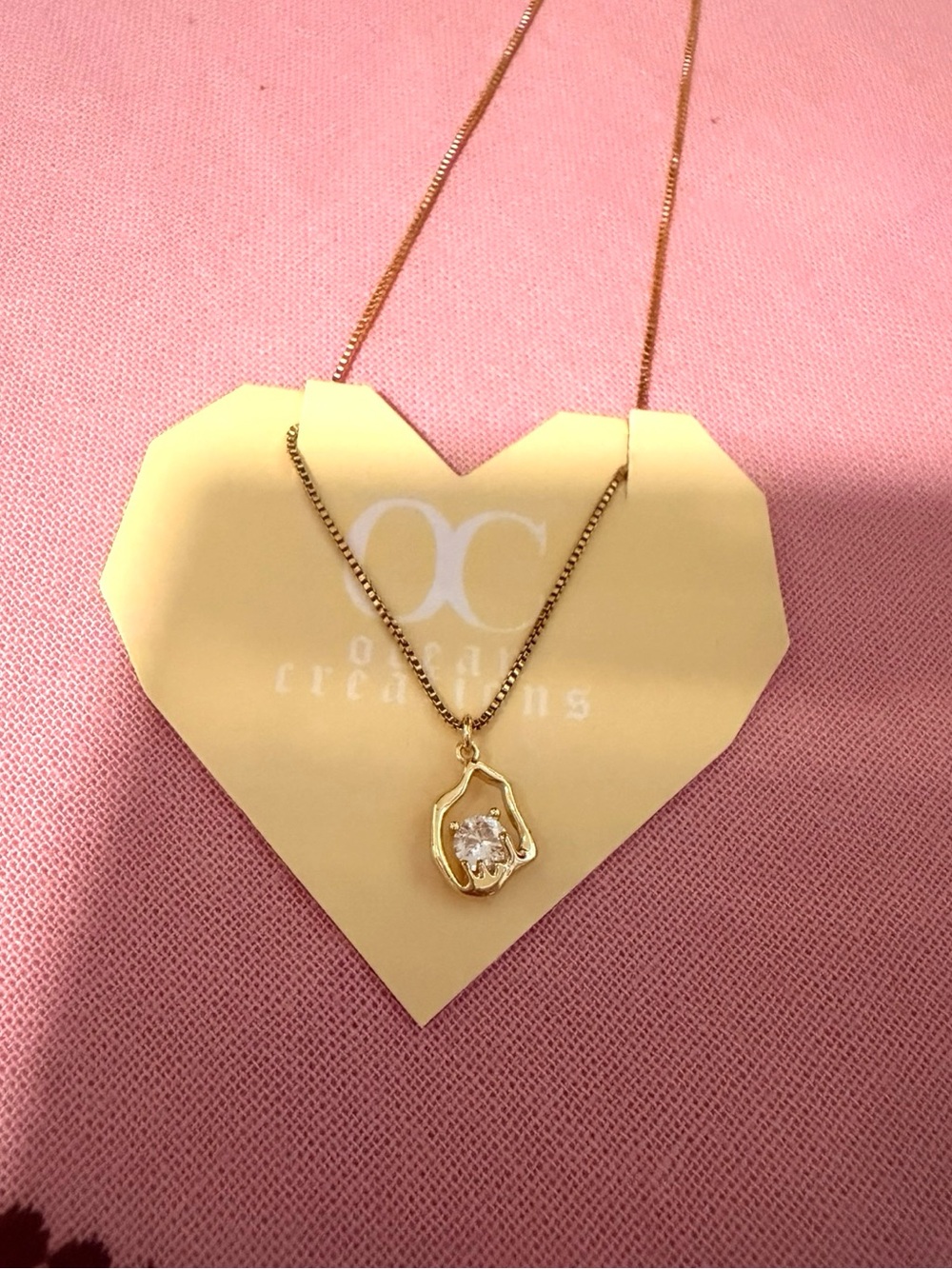 Gold Pendant Necklace with Clear Crystal Accent - By Ocean Creation